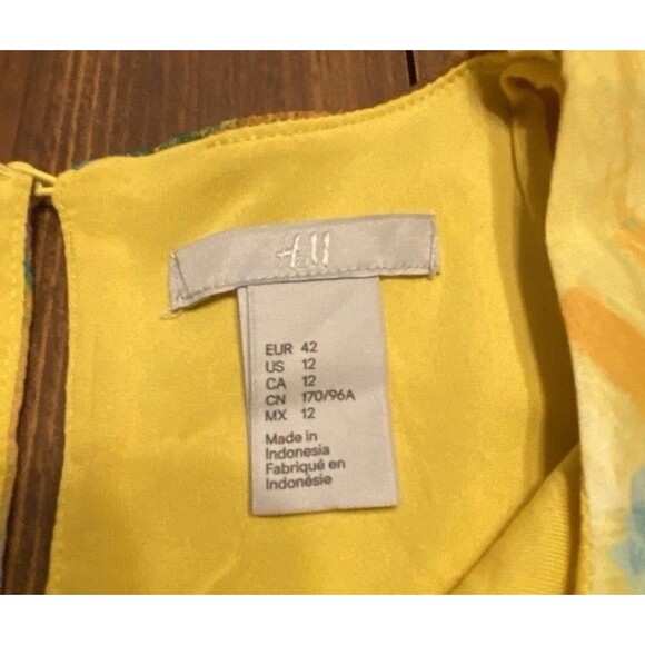 H&M Midi Summer Dress Sz 12 Floral Yellow Purple Sleeveless Cottagecore - Picture 9 of 16